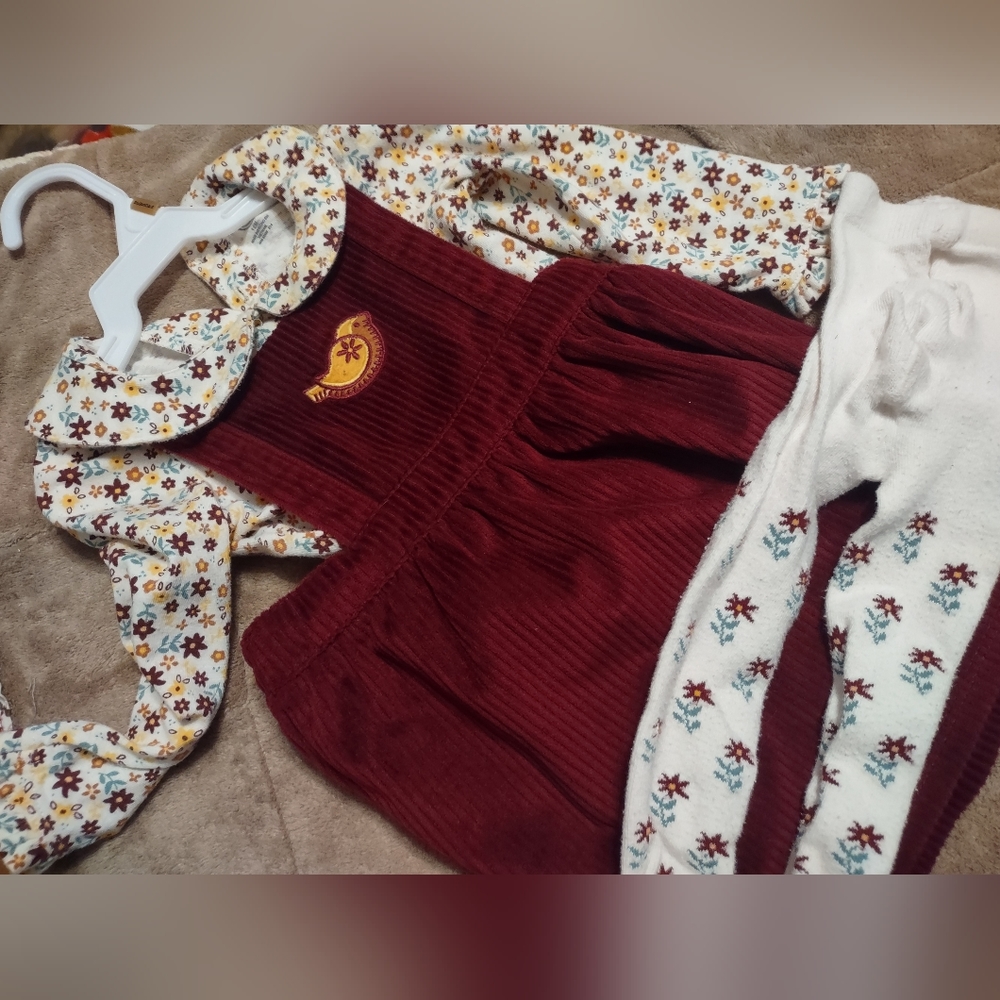 SOLD Wonder Nation winter 12 mo blouse jumper dress and hosiery floral SET - Picture 1 of 12